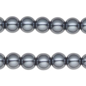 Bead, glass pearl, coated glass, blue steel, 7-8mm round. Sold per pkg of (2) 15-inch strands.