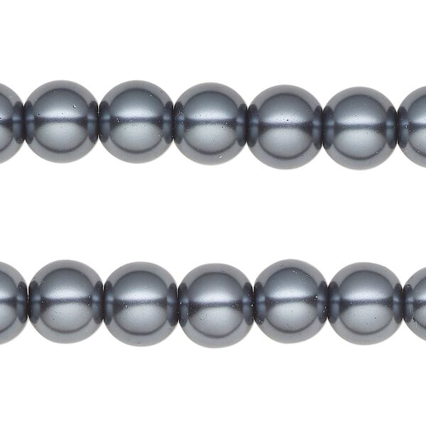 Bead, glass pearl, coated glass, blue steel, 7-8mm round. Sold per pkg of (2) 15-inch strands. image number 0