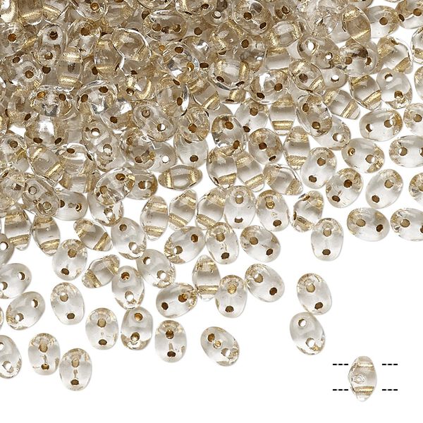 Bead, Preciosa Twin™, Pressed Twin, Czech pressed glass, transparent bronze-lined clear, 5x2.5mm oval with 2 holes. Sold per 10-gram pkg. image number 0