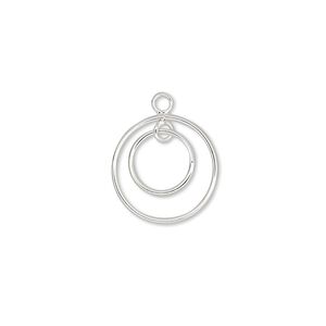 Sterling silver double-circle drop, 1-loop, 14mm. Pkg of 2.