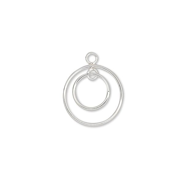 Sterling silver double-circle drop, 1-loop, 14mm. Pkg of 2. image number 0