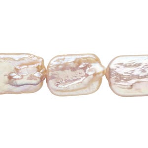 Freshwater pearl 1pkg1, flat rectangle, approximately 8 inch peach 17x12mm-18x14mm cultured
