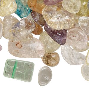 Bead mix, crackle glass, translucent mixed colors, small to large chip. Sold per 8-ounce pkg.
