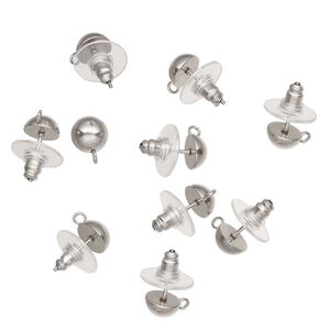 Earstud 1pkg10, 8mm half-ball / open loop / comfort clutch, stainless steel / plastic clear 5 pair