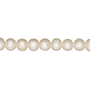 Pearl, cultured freshwater, peach, 5-6mm semi-round, C grade, Mohs hardness 2-1/2 to 4. Sold per 16-inch strand.