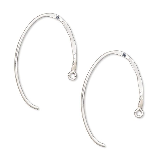 Ear wire 1pkg2 sterling silver-filled, 20mm hammered oval / closed loop, 18 gauge 1 pair image number 0