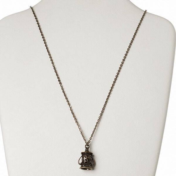 Necklace, antiqued brass-finished brass / "pewter" (zinc-based alloy) / steel, 32x24mm pagoda, 32 inches with 2-inch extender chain and lobster claw clasp. Sold individually. image number 0