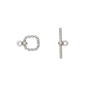 Clasp toggle 1pkg2 sterling silver, 8mm twisted square, antiqued JBB Findings 1-strand