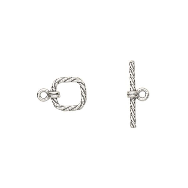 Clasp, JBB Findings, toggle, antiqued sterling silver, 8x8mm twisted square. Sold per pkg of 2. image number 0