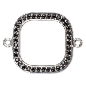 Link, black spinel (natural) and sterling silver, 20mm single-sided open square. Sold individually.