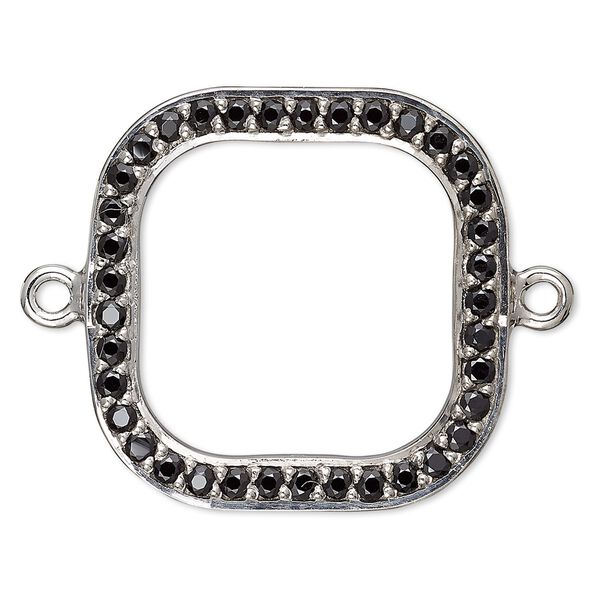 Link, black spinel (natural) and sterling silver, 20mm single-sided open square. Sold individually. image number 0