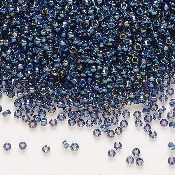 Seed bead, Miyuki, glass, pkg/25g, #11 rocaille, translucent night sky-lined luster crystal clear (RR-3539). image number 0