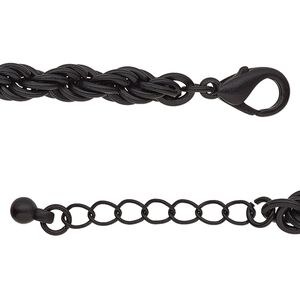 Chain 1pkg1 French rope, 6mm / lobster claw clasp, anodized black / steel / brass 24 inch
