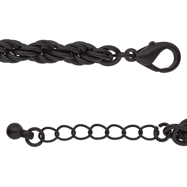 Chain, anodized steel and brass, black, 6mm French rope, 24 inches with 1-inch extender chain and lobster claw clasp. Sold individually. image number 0