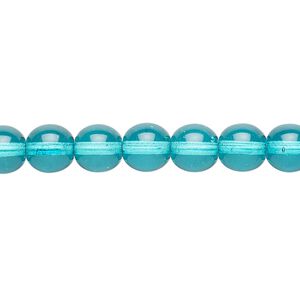 Bead, Czech dipped décor glass druk, turquoise blue, 8mm round. Sold per 15-1/2" to 16" strand.