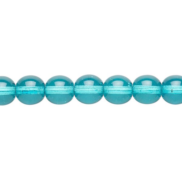 Bead, Czech dipped décor glass druk, turquoise blue, 8mm round. Sold per 15-1/2" to 16" strand. image number 0