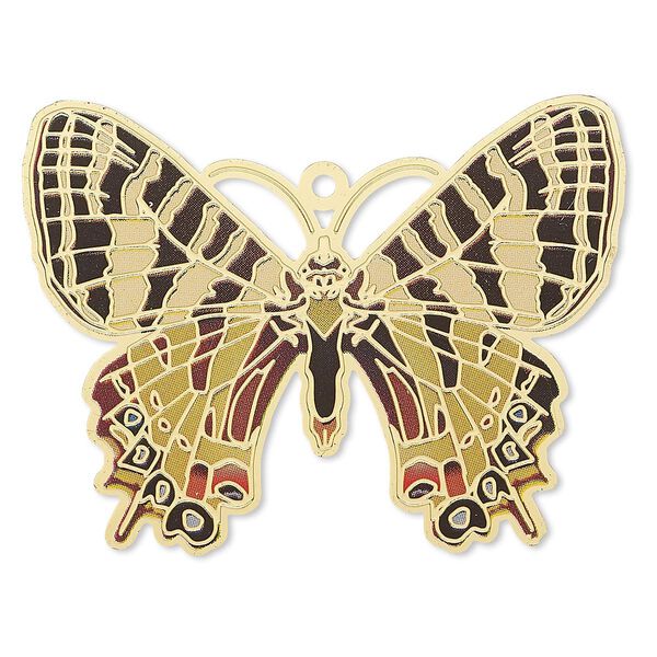 Focal, Lazer Lace™, color film and gold-finished brass, multicolored, 44x35mm single-sided butterfly. Sold per pkg of 2. image number 0