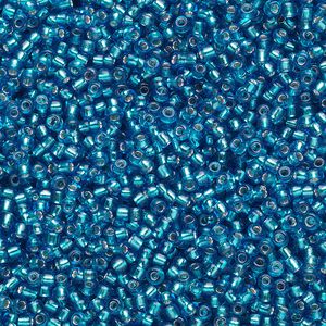 Seed bead, Ming Tree™, glass, pkg/1 pound, #11 round, transparent silver-lined turquoise blue.