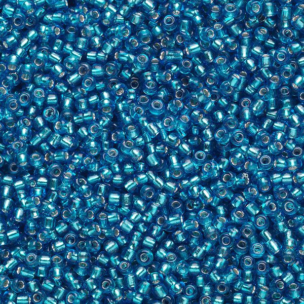 Seed bead, Ming Tree™, glass, pkg/1 pound, #11 round, transparent silver-lined turquoise blue. image number 0