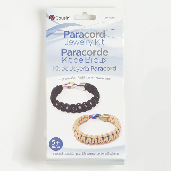 Paracord bracelet kit, nylon / suede / antique silver- / antique brass finished brass, tan and black. Sold per set. image number 0
