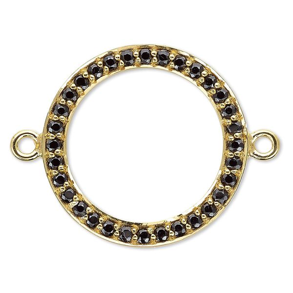 Link, black spinel (natural) and gold-finished sterling silver, 20mm single-sided open round. Sold individually. image number 0