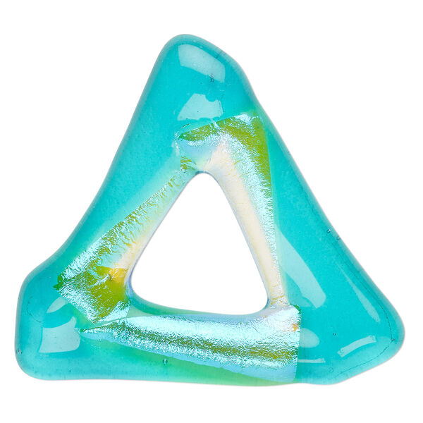Focal, Paula Radke, dichroic glass, transparent green and aqua blue, 40-43mm open triangle. Sold individually. image number 0