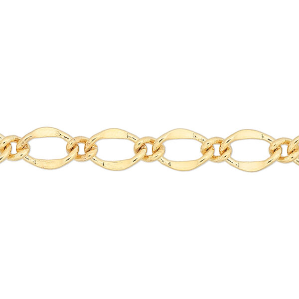 Chain, gold-finished brass, 6mm oval long and short. Sold per pkg of 5 feet. image number 0