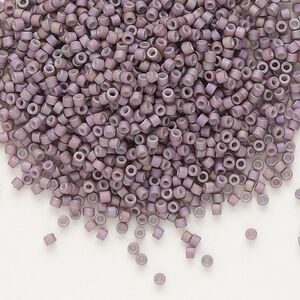 Seed bead, Delica®, glass, pkg/7.5g, #11 round, opaque gold luster rainbow light lilac (DB-1064).