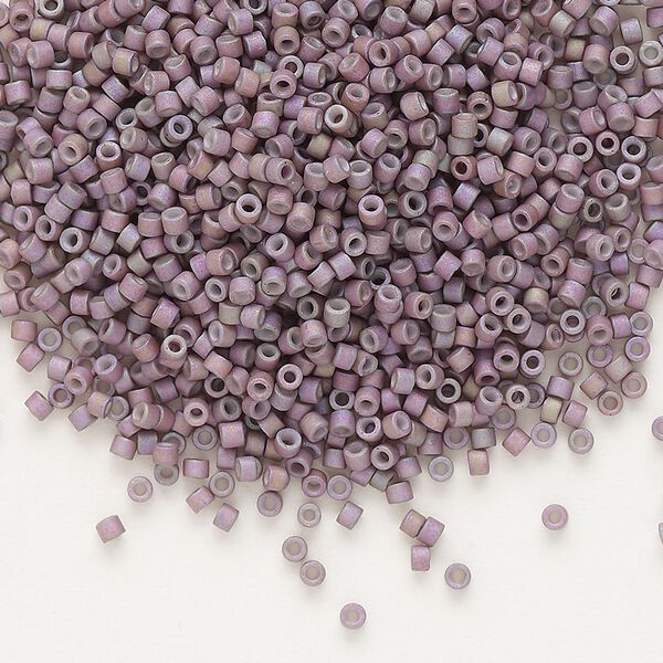 Seed bead, Delica®, glass, pkg/7.5g, #11 round, opaque gold luster rainbow light lilac (DB-1064). image number 0