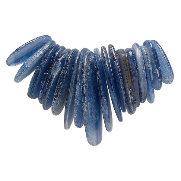 Bead, blue kyanite (natural), 22x2mm-42x2mm graduated large hand-cut stick, 10-16mm wide, B- grade, Mohs hardness 4 to 7-1/2. Sold per 2-inch strand, approximately 15-20 beads. image number 0