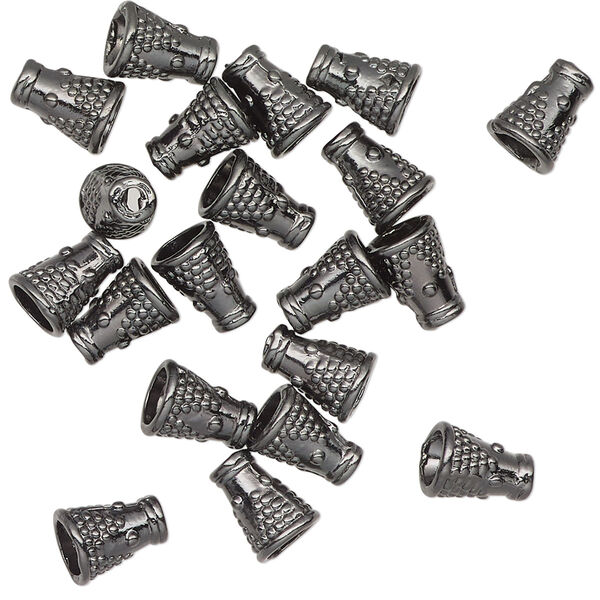 Cone, gunmetal-finished "pewter" (zinc-based alloy), 8x6mm textured, 2.5mm hole. Sold per pkg of 20. image number 0