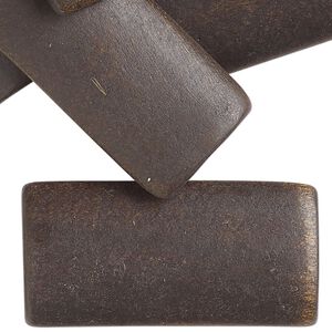 Bead, wood (dyed/waxed), dark brown, 40x20mm puffed rectangle. Sold per 1-ounce pkg, approximately 14 beads.