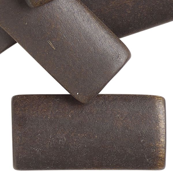 Bead, wood (dyed/waxed), dark brown, 40x20mm puffed rectangle. Sold per 1-ounce pkg, approximately 14 beads. image number 0