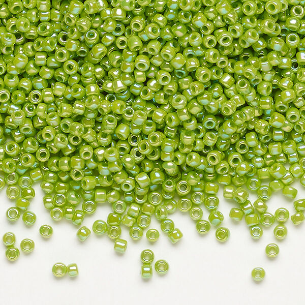 Seed bead, Dyna-Mites™, glass, pkg/40g, #11 round, opaque rainbow jade green, (745R 11/0 RR). image number 0