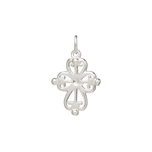 Drop, sterling silver, 16x15mm single-sided fancy heart cross with cutout design. Sold individually. image number 0