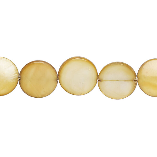 Mother-of-pearl shell 1pkg1, puffed flat round bead 15 inch harvest gold 11-12mm image number 0