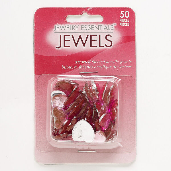 Flat back mix, acrylic, light to dark pink, 12x12mm-16x16mm faceted heart. Sold per pkg of 50. image number 0