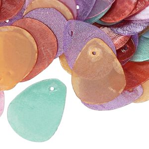 Drop, Capiz shell (coated), mixed colors, 20x16mm teardrop, Mohs hardness 3-1/2. Sold per pkg of 100.