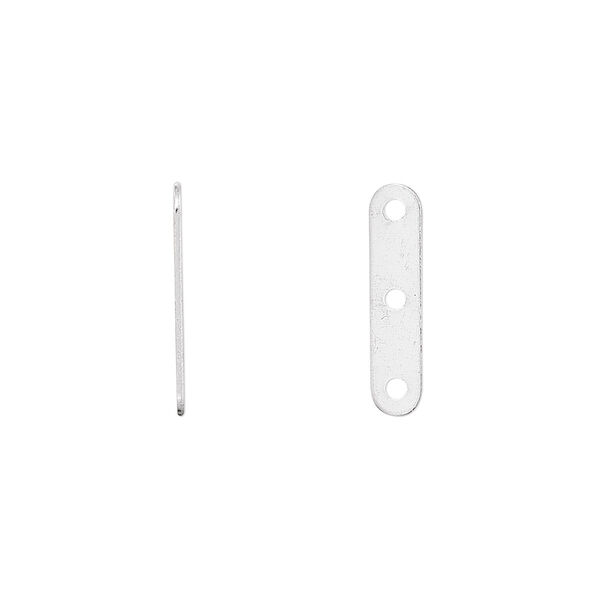 Spacer bar, silver-plated brass, 17x4mm 3-strand, fits up to 6mm bead. Sold per pkg of 100. image number 0