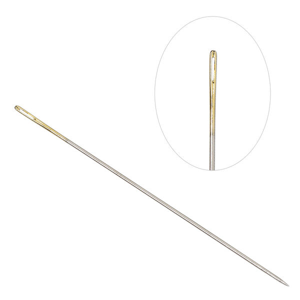 Needle, Tulip, nickel- and gold-plated steel, #10 short with 0.6mm eye width, 1-1/2 inches. Sold per pkg of 4. image number 0