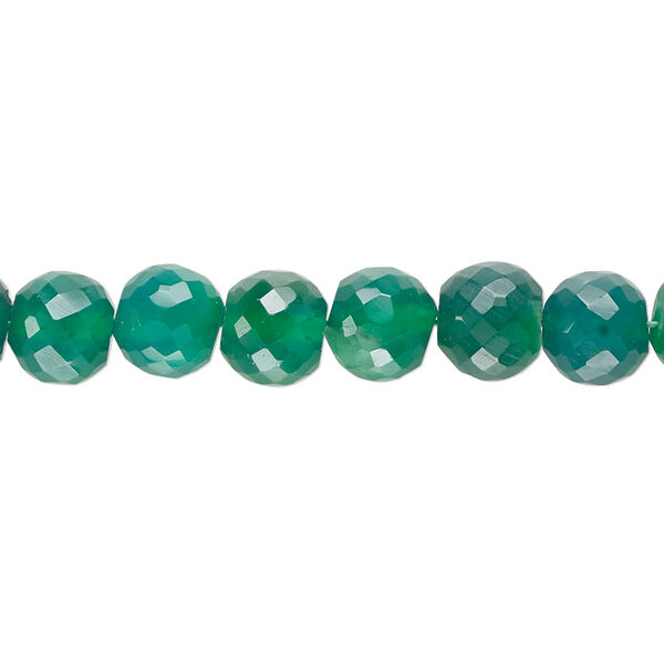 Bead, green onyx (dyed), 7-8mm hand-cut faceted round, B grade, Mohs hardness 6-1/2 to 7. Sold per 13-inch strand, approximately 50 beads. image number 0