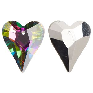 Drop, glass, opaque clear vitrail medium, 27x22mm heart. Sold per pkg of 2.