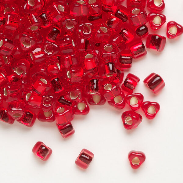 Seed bead, Miyuki 1pkg10g, glass, #5 triangle, transparent silver-lined flame red (TR-1808) image number 0