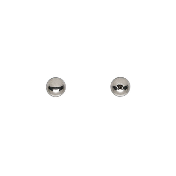 Bead end, stainless steel, 5mm half-drilled round. Sold per pkg of 10. image number 0