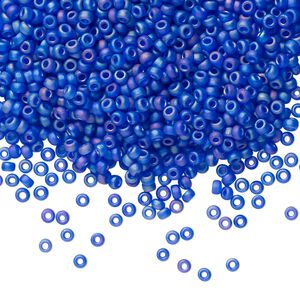 Seed bead, Miyuki, glass, pkg/250g, #11 rocaille, translucent matte rainbow cobalt blue, (RR-151FR).