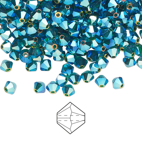 Bead 144pk emerald AB 2X, Preciosa Czech crystal 4mm bicone image number 0