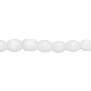 Bead, fiber optic glass, pkg/14 inch, opaque white, 7x6mm center-drilled oval.