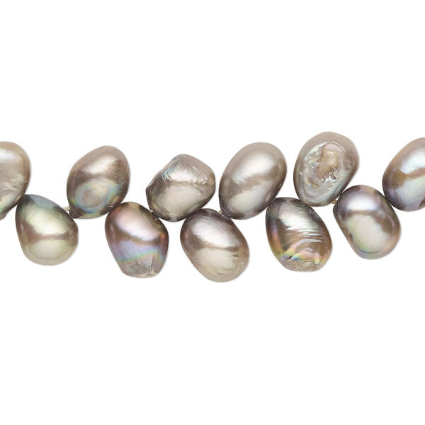 Pearl, cultured freshwater (dyed), pewter, 7x5mm-9x6mm herringbone-drilled flat-sided rice with 0.4-0.6mm hole, D grade, Mohs hardness 2-1/2 to 4. Sold per 15-inch strand. image number 0