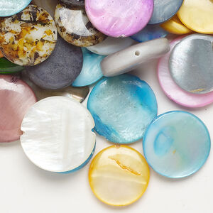 Mother-of-pearl shell 1pkg4oz, puffed flat round bead mix mixed colors 13-16mm