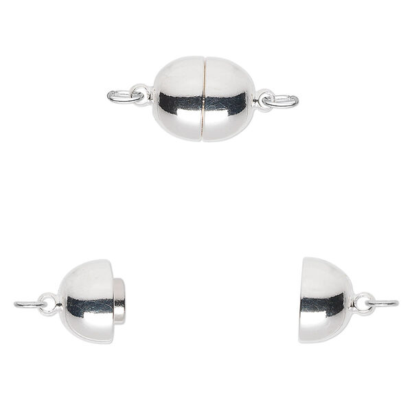 Clasp, magnetic, silver-plated brass, 11x9mm oval. Sold individually. image number 0